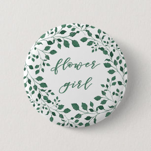 Grün-Blätter Watercolor Wreath   Blumenmädchen Button