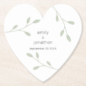 Grün blättrige Dusty-Namen Datum Hochzeitsherz Untersetzer (Vorderseite)