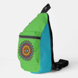 Grün Blau 90er Mandala Drittes Auge Grafik Festiva Crossbody Bag
