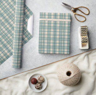 Grün Blau Beige Karierter Männergeburtstag Geschenkpapier