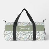 Grün Blau Botanisches Wasserfarben-Monogramm Name Duffle Bag (Vorderseite)