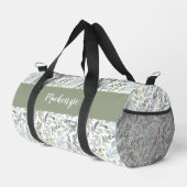 Grün Blau Botanisches Wasserfarben-Monogramm Name Duffle Bag (Rechte Ecke)