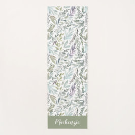 Grün Blau Botanisches Wasserfarben-Monogramm Name Yogamatte