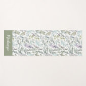 Grün Blau Botanisches Wasserfarben-Monogramm Name Yogamatte (Vorderseite (Horizontal))