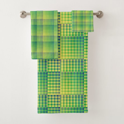 Grün Blau Checker Abstract Muster Badhandtuch Set (Insitu)