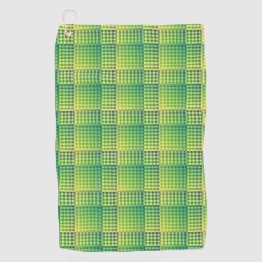 Grün Blau Checker Abstract Muster Golfhandtuch (Vorderseite)