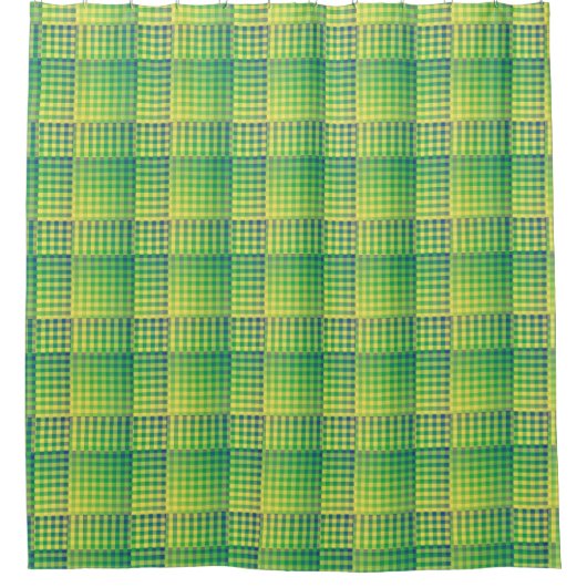 Grün Blau Checker Abstraktes Muster Duschvorhang (Vorderseite)