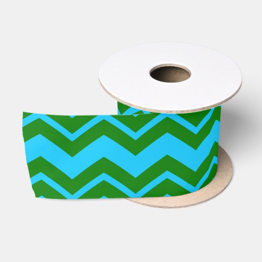 Grün Blau Chevron Zickzack-Design Satinband (Spule)
