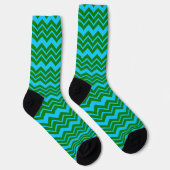 Grün Blau Chevron Zickzack-Design Socken (Rechts)