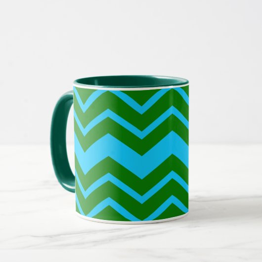 Grün Blau Chevron Zickzack-Design Tasse (Vorderseite Links)