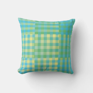 Grün Blau Gelb Karo Patchwork Muster Kissen