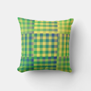 Grün Blau Gelb Karo Patchwork Muster Kissen