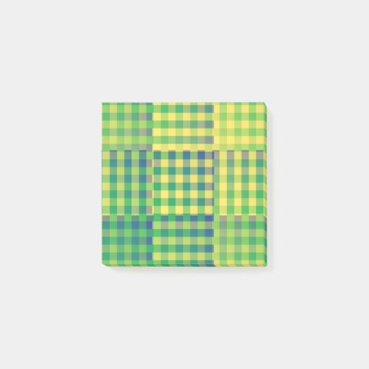 Grün Blau Gelb Karo Patchworkmuster Post-it Klebezettel (Vorderseite)