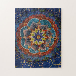 Grün, Blau, Gelb-Mandala-Malerei Puzzle