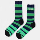Grün-blau-gestreifte Crew-Socken für Männer oder F Socken (Linkes Detail)