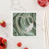 Grün, Blau, Gold, Elfenbeinseide und Perlen Napkin Serviette (Beispiel)