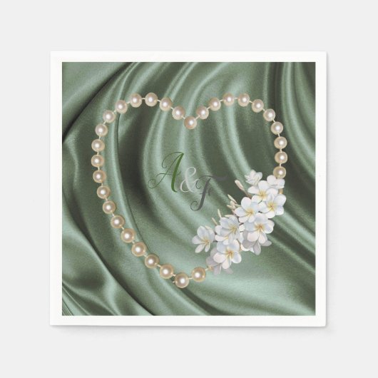 Grün, Blau, Gold, Elfenbeinseide und Perlen Napkin Serviette (Vorderseite)