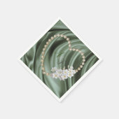 Grün, Blau, Gold, Elfenbeinseide und Perlen Napkin Serviette (Ecke)