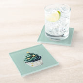 Grün Blau Gold Sterne Leuchten Hell Cupcake Glasuntersetzer (Schrägansicht)