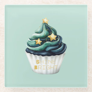 Grün Blau Gold Sterne Leuchten Hell Cupcake Glasuntersetzer