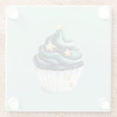 Grün Blau Gold Sterne Leuchten Hell Cupcake Glasuntersetzer (Rückseite)