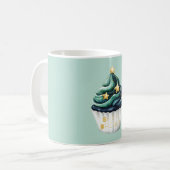 Grün Blau Gold Sterne Leuchten Hell Cupcake Kaffeetasse (Vorderseite Links)