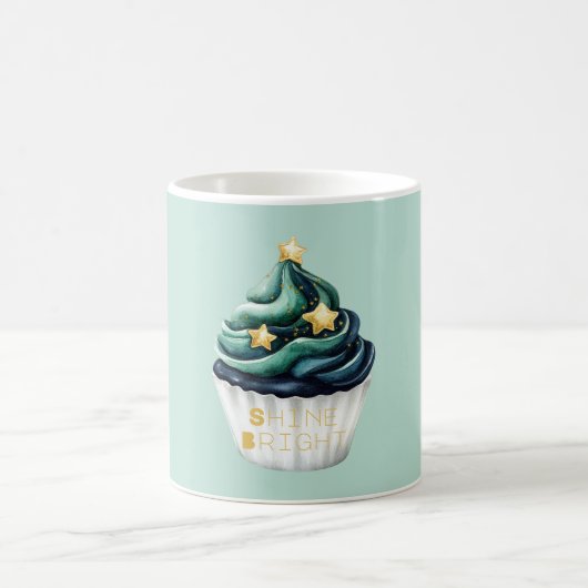 Grün Blau Gold Sterne Leuchten Hell Cupcake Kaffeetasse (Mittel)