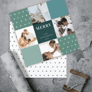 Grün Blau Kariert 4 Foto Kreuz Frohe Weihnachten