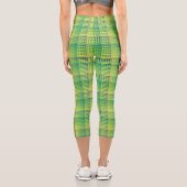 Grün-blau kariertes abstraktes Muster Capri Leggings (Rückseite)