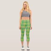Grün-blau kariertes abstraktes Muster Capri Leggings (Vorderseite)