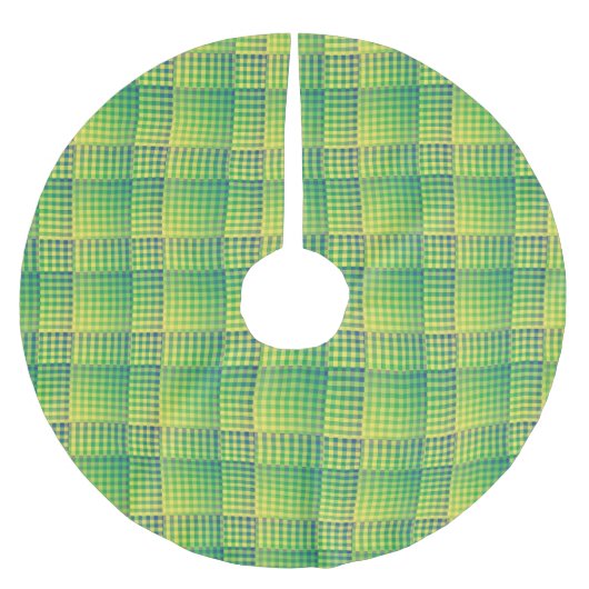 Grün-blau kariertes abstraktes Muster Polyester Weihnachtsbaumdecke (Vorderseite)