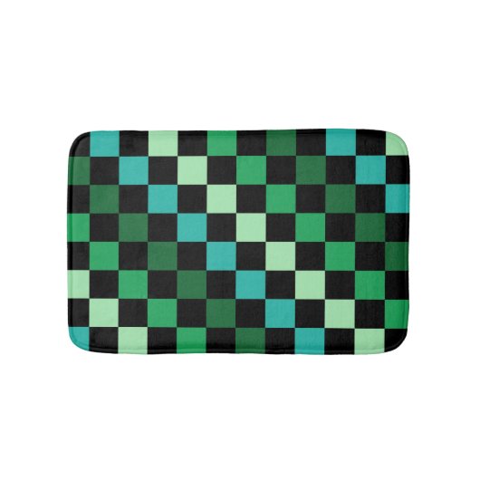 Grün Blau Kariertes Gingham-Muster Badematte (Vorderseite)