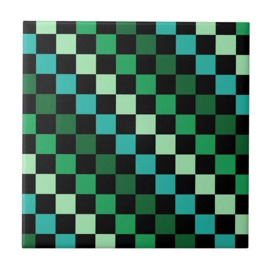 Grün Blau Kariertes Gingham-Muster Fliese (Vorderseite)