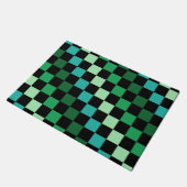 Grün Blau Kariertes Gingham-Muster Fußmatte (Schrägansicht)