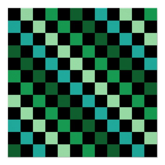 Grün Blau Kariertes Gingham-Muster Poster (Vorderseite)