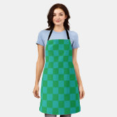 Grün Blau Kariertes Gingham-Muster Schürze (Getragen)