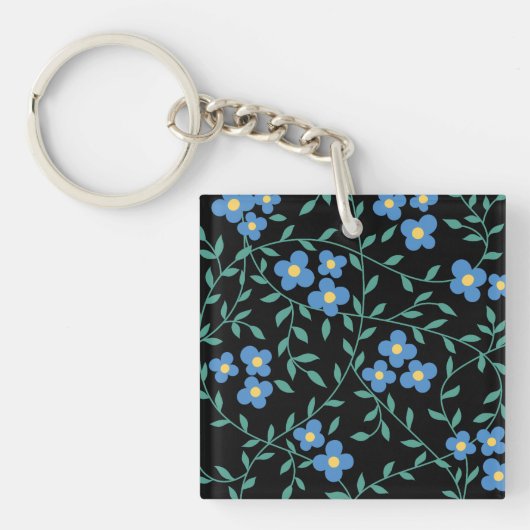Grün & Blau Moderne Abstrakte Blumen Schlüsselanhänger (Vorderseite)