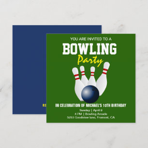 Grün Blau Moderne Bowling-Party Geburtstagseinladu Einladung