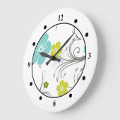 Grün & Blau Modernes Design der Blume Große Wanduhr (Winkel)