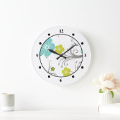 Grün & Blau Modernes Design der Blume Große Wanduhr (Zuhause)