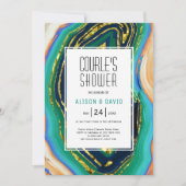 Grün, blau, pfirsichfarben, goldfarbene Folienpaar Einladung (Vorderseite)