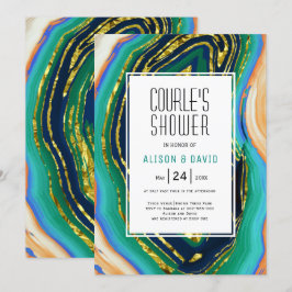 Grün, blau, pfirsichfarben, goldfarbene Folienpaar Einladung