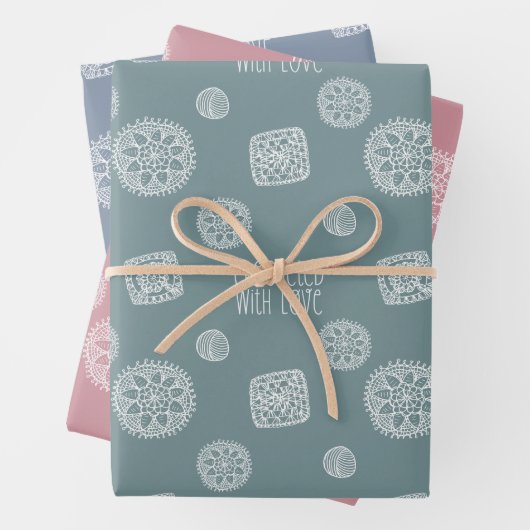 Grün-Blau-Rosa gestrichen mit Liebe Muster Geschenkpapier Set (Beispiel)