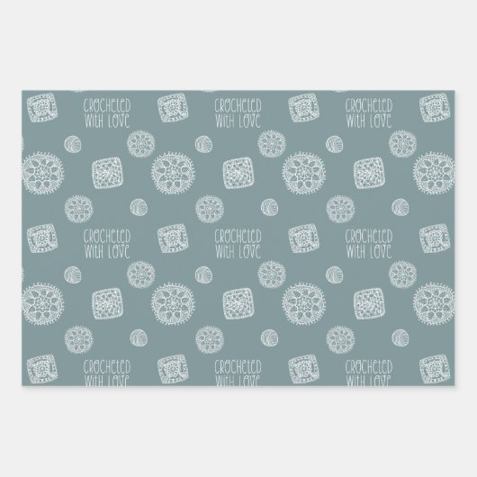 Grün-Blau-Rosa gestrichen mit Liebe Muster Geschenkpapier Set (Vorderseite)