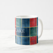Grün Blau Rot Gold Kariert Gestreift Kaffeetasse (VorderseiteRechts)