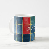 Grün Blau Rot Gold Kariert Gestreift Kaffeetasse (Vorderseite Links)