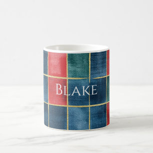 Grün Blau Rot Gold Kariert Gestreift Kaffeetasse