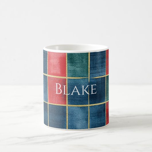 Grün Blau Rot Gold Kariert Gestreift Kaffeetasse (Mittel)