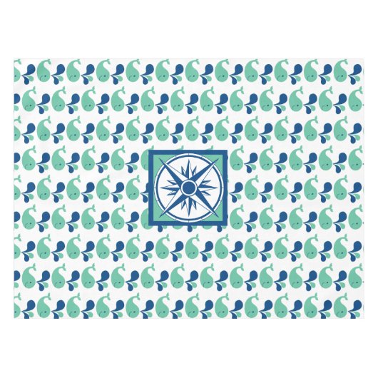 Grün/Blau Spucken Whale Cartoon Tablecloth Kinder Tischdecke (Vorderseite (Horizontal))