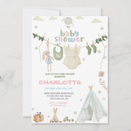 Grün , blau und rosa Wasserfarben Kinderdusche Einladung